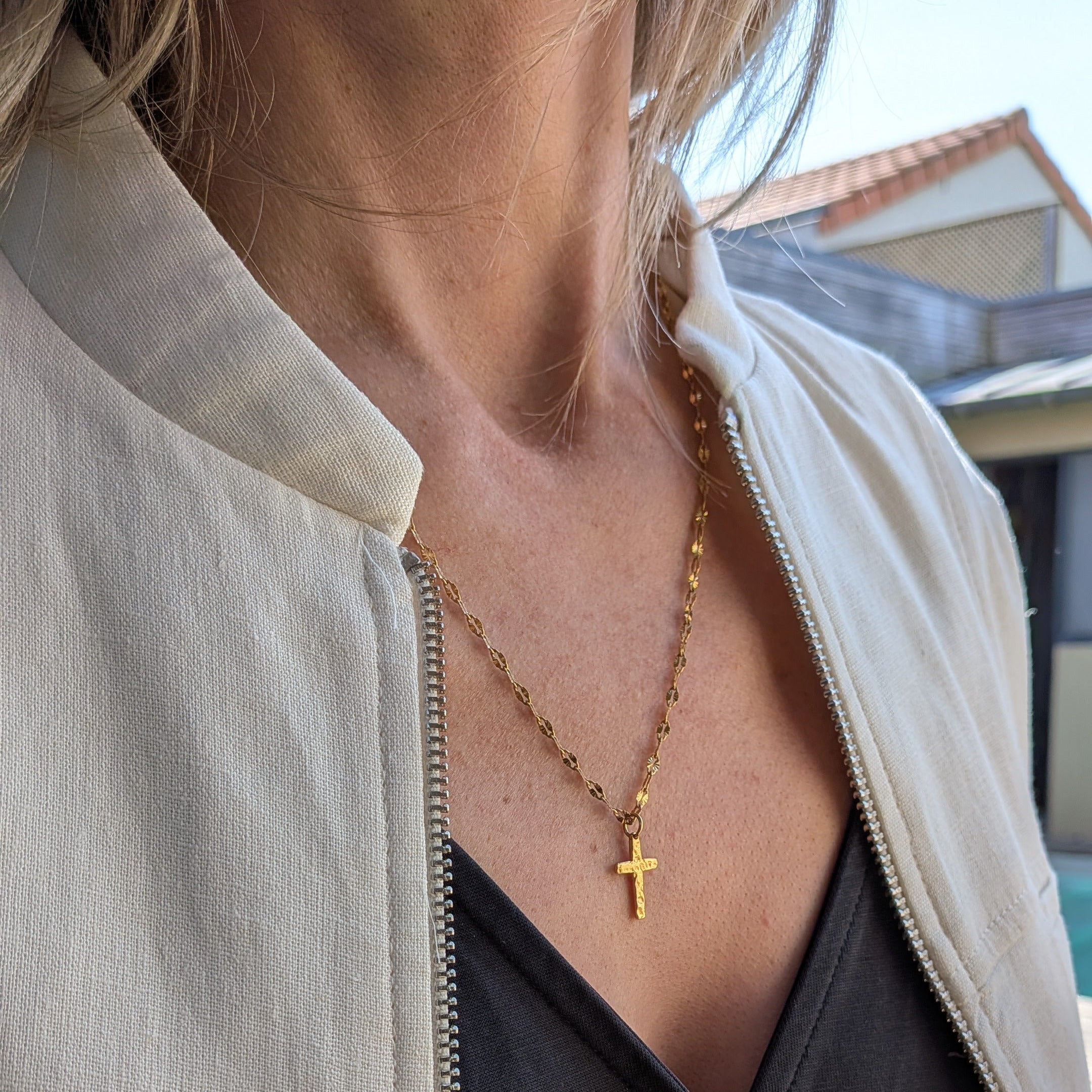 Collier Maille Croix martelée