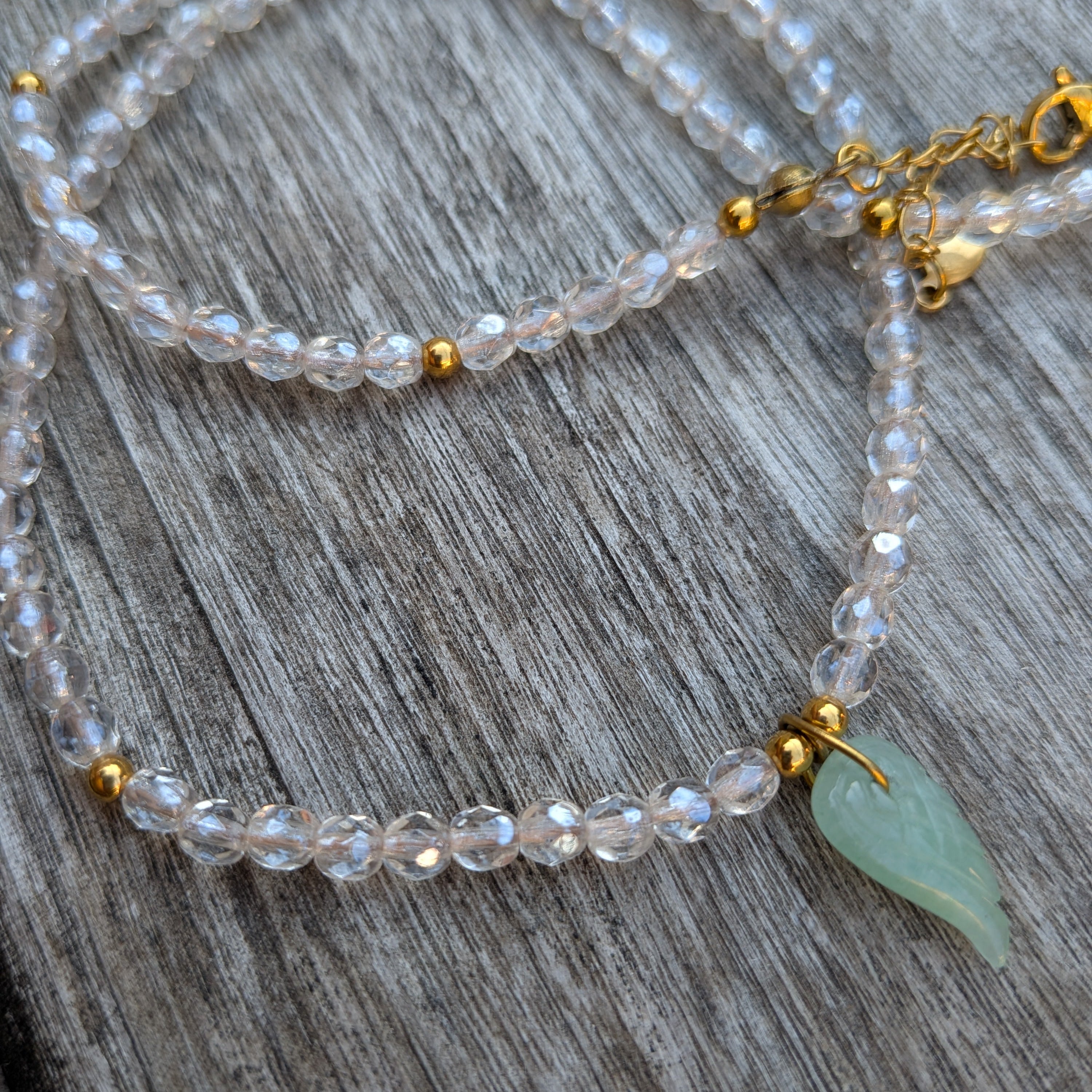 Collier Angel — Aventurine Verte & Acier Doré